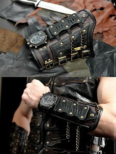 Leather Bracers, Cosplay Armor, Stomach Problems, Leather Armor, Steampunk Accessories, Leather Gear, Steampunk Clothing