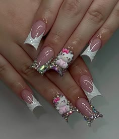 Baby Pink Nails, Work Nails, Glow Nails, Hello Kitty Nails, Dope Nail Designs, Acrylic Nails Coffin Pink, T Baby