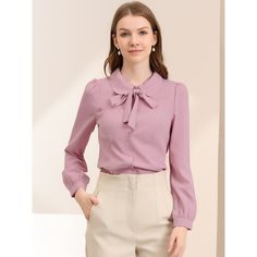 Whether you're in the office or out on the town, this cute blouse is perfect for any occasion. The soft fabric will keep you comfy all the time. Simple and classic shirts are never out of date and maintain an elegant appearance. The stylish Peter Pan collar and bow-tie neck design are different from those of classic shirts, adding a unique feminine. A classic blouse goes well with everything. It can be dressed up with dress pants or casual with skinny jeans or plaid skirts to show the preppy sty Classic Blouse, Chiffon Shorts, Classic Blouses, Bow Tie Collar, Puff Long Sleeves, Lace Top Long Sleeve, Cute Blouses, Tie Neck Blouse, Plaid Skirts