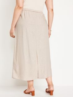 elasticized back waist left side-seam zipper (select colors) pull-on style sits at belly button relaxed fit hits above ankle models are approx.  5'9" and wear sizes s (4), l (12) and xl (18) Navy Linen, Linen Women, Petite Size, Natural Linen, Belly Button, Linen Blend, Maxi Skirt, Old Navy, Womens Skirt