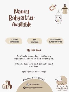 the babysitter's flyer is shown in brown and white