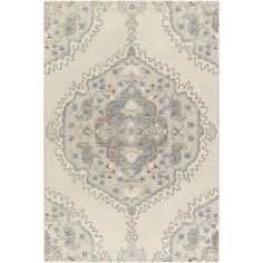 a rug with an intricate design on the front and back side, in beige tones