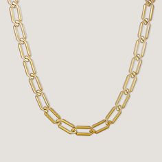 Bold, edgy, and individual - everything you could ask for in a statement chain. Featuring interlocking links, this necklace is sure to shine from near and far. • 17-19" adjustable length• 18kt PVD Gold Plated over Stainless Steel• Waterproof & Tarnish Resistant Metal Cable Chain Necklaces, Modern Necklaces With Chunky Chain, Trendy Metal Chain Necklace With Solid Links, Modern Necklace With Chunky Chain Links, Modern Chunky Chain Link Necklace, Modern Chunky Chain Necklace As Gift, Modern Chunky Chain Necklace For Gift, Metal Necklaces With Chunky Chain And Rectangular Links, Metal Chain Necklace With Box Chain Links