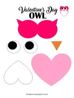 valentine's day owl cutout with pink heart and bow on white paper background