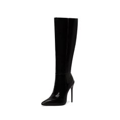 GOOSHOE Glossy Patent Leather Pointed Toe Stiletto Knee Boots Zipper Plush Lining Shoes black-34 Boots Gefüttert, Girl Uggs, High Heels Shoes, Point Shoes, Super High Heels, Pointed Toe Shoes, Boots Women, Brown Shoe, High Heels Stilettos