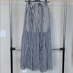 New With Tags Flowy Maxi Skirt Navy Blue And White Strips Size Small White Underlining Slip Vacation Striped Lined Skirt, Spring Striped Maxi Skirt With Lining, Striped Maxi Skirt With Lined Skirt For Spring, Flowy Striped Midi Skirt, Flowy Maxi Skirt, Flowy Maxi Skirts, Abercrombie Fitch, Maxi Skirt, Blue White