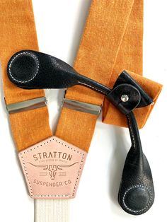 Stratton Suspender Co. features the orange linen suspenders on veg tan shoulder leather with cream colored elastic back strap for the Fall 2022 suspenders collection Magnetic Stratton Suspender clasps in Black Pontedero Italian leather hand-picked by Stratton Suspender Co. Suspenders Set, Linen Set, Fall Collection, Timeless Accessories, All Love, Handcrafted Leather, Vibrant Orange, Fall Collections, Magnetic Clasp