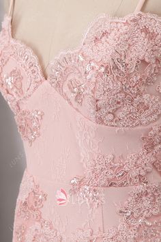 Baby Pink Beaded Scalloped Lace Slit Fancy Evening Dress - Lunss Baby Pink Grad Dresses, Baby Pink Dress Party, Light Pink Elegant Dress, Beaded Pink Dress, Pink Beaded Prom Dress, Baby Pink Dress Prom, Halterneck Prom Dress, Prom Dresses Baby Pink, Prom Dresses 2023 Pink