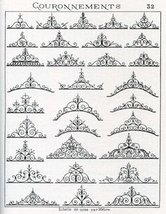 an old book page showing different types of ornamental designs and their corresponding lines, vintage line drawing or engraving illustration