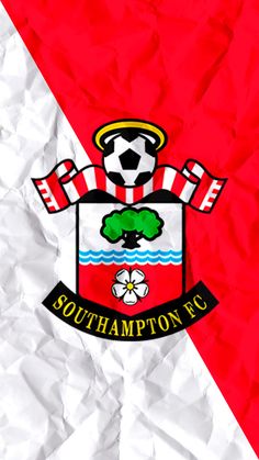 an image of a red and white background with the word southampton on it's side