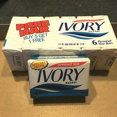 two boxes of vory soap sitting on top of a counter next to each other