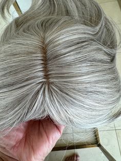 tillstyle  white grey  hair topper with bangs for women long hair  14 inch  premium synthetic fibre like light silver grey human hair toppers designed for older women  grey with yellow white hair mixed  gives volume to thinning crown experiencing hair loss. Made with the finest quality synthetic fibre like human hair, this topper features a stunning yellowish white mix that looks incredibly natural and will blend seamlessly with your own hair.  The long hair topper base is 5x6. Base is designed Grey Hair Topper, Hair Toppers For Women, Grey White Hair, Hair Topper, Hair Toppers, Long Hair Women, Grey Hair, White Hair, Synthetic Fiber