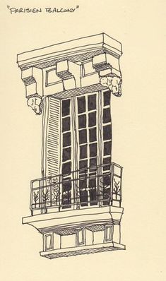 a drawing of an apartment building with balconies on the second floor and balcony