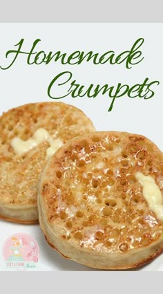 two homemade crumps on a white plate with the words homemade crumps