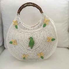 From My 2021 Resort Collection, This Handbag Is White Woven Raffia With A Handmade / Hand Painted Ceramic Tropical Green Bird, Painted Cowrie Shells And Embroidered Tropical Leaves. Fully Lined With Interior Pocket. One Of A Kind! Nwt White Crochet Travel Bag With Top Handle, White Top Handle Bag With Bamboo Details, White Shoulder Bag With Bamboo Handle For Shopping, White Bamboo Handle Shoulder Bag For Shopping, White Bags With Bamboo Handle For Everyday Use, White Shoulder Bag With Bamboo Handle For Daily Use, White Tote Bag With Bamboo Handle, White Shoulder Bag With Bamboo Double Handle, Chic White Shoulder Bag With Bamboo Handle