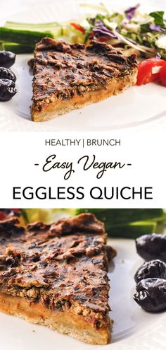 healthy brunch - easy vegan eggless quiche with fresh fruit and vegetables