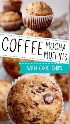 These easy mocha muffins with chocolate chips are quick to prepare and deliciously moist and fluffy thanks to a secret ingredient. Perfect for breakfast or brunch. anything but a cup party ideas  #thanksgivingdesserts #hotcoco Anything But A Cup, Cup Party Ideas, Mocha Muffins, Muffins With Chocolate Chips, Muffins With Chocolate, Coffee Muffins, Coffee Mocha, Homemade Muffins, Baking Muffins