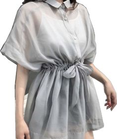 Chic Gray Summer Blouse, Gray Blouse For Spring Day Out, Gray Spring Blouse For A Day Out, Spring Gray Blouse For Day Out, Gray Collared Blouse For Spring, Spring Collared Gray Blouse, Spring Gray Collared Blouse, Gray Summer Tops For Daywear, Elegant Gray Summer Blouse