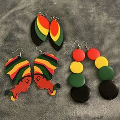 Rastafarian Earring Bundle, New Without Tags. Measurements Are Included. They Are Wooden And Lightweight. Earring Bundle, Lady In Red, Red Green, Jewelry Earrings, Bundles, Women Jewelry, Tags, Green, Red