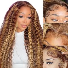 PRICES MAY VARY. 【4/27 Highlight Lace Front Wig Human Hair Material】: 100% Brazilian Human Virgin Hair Lace Wig, Collected From Healthy Young Donor.Natural and Healthy. Can be Dyed, Permed, Bleached, Restyled As Your Own Hair. 【Ombre HD Transparent Lace Front Wigs Human Hair Lace】: Ombre Lace Front Wigs Human Hair Use HD Transparent Swiss Lace, Can Match Different Skin Colors, Soft and Breathable. 13x4 Ear to Ear Large Space Lace, Pre plucked Lightly Bleached Knots with Realistic Baby Hair, Can Human Hair Wigs Balayage, Loose Deep Wave Wig Blonde, Blonde Lace Front Wigs Curly, 26 Inches Curly Wig, Wigs Curly Color, Wig Install Highlights, Highlight Deep Wave Wig, Wigs Balayage, Deep Wave Wig