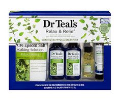 Revive your senses with the Dr. Teal's Eucalyptus and Spearmint Pure Epsom Salt Soaking Solution Bath Set. This 5-piece scented bath set includes soaking solution, foaming bath, body wash, body lotion and body oil, all with Eucalyptus and Spearmint essential oils to help you refresh and revive. Great for easing muscle aches and softening dry skin, the Dr. Teal's Eucalyptus and Spearmint Pure Epsom Salt Soaking Solution Bath Set transforms every bath into a soothing spa experience. Dr Teals, Bath And Body Gift Set, Spearmint Essential Oil, Foaming Bath, Bath Set, Muscle Aches, Epsom Salt, Pure Leaf Tea Bottle, Natural Scents