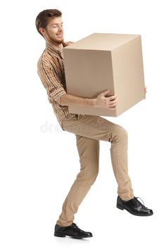 a man carrying a cardboard box on his back royalty images and clippings for