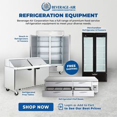 an advertisement for refrigerators and refrigeration equipment