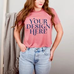 Bella Canvas 8882 flowy cropped tee mockup in Mauve, BC8882 crop top mock up, woman model crop shirt, minimal mockup, BC 8882 simple mockup image 1 Professional Look, Crop Tshirt