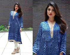 Beautiful Blue Rayon Printed Kurti Lehriya Kurti Designs, Chunri Dresses, Garara Design, Bandhani Kurta, Bridal Indian, Wedding Brand, Bandhani Dress, Kurti Patterns