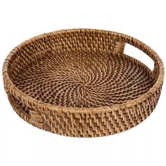 a round wicker tray with handles