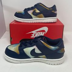 Nike Dunk Low Se (Tde) Size 10c Style # Dm1048-400 New In Original Box Without Lid Never Been Worn Navy Non-slip Low-top Sneakers, Blue Sporty Sneakers For Playtime, Casual Nike Sneakers For Playtime, Sporty Blue Sneakers For Playtime, Nike Non-slip Blue Sneakers, Nike Blue Non-slip Sneakers, Casual Blue Sneakers For Playtime, Blue Sporty Skate Shoes For School, Navy Fade-resistant Sneakers