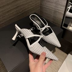 Introducing our fabulous new white kitten heel mules! They feature a pointed toe and beaded detailing that adds a touch of luxury. while the kitten heel ensures comfort and style in equal measure. Slip them on and you'll instantly feel like a million dollars! Upper: Fabric. Bead Lining: Leather Outsole: TPR Toe: Pointed Toe Closure: Slip on Heel: 7cm/2.5'' Color: Black. White is_handmade: Yes Chic Synthetic Kitten Heels With Pointed Toe, White Low Heel Kitten Heels For Party, White Kitten Heels For Party With Low Heel, Chic Pointed Heels For Summer, White Open Toe Kitten Heels For Party, White Synthetic Kitten Heels For Party, White Fitted Kitten Heels For Summer, White Kitten Heels For Party, Elegant White Synthetic Kitten Heels