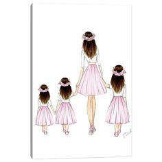 a mother and her two daughters walking together canvas print