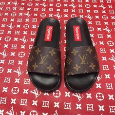 Louis Vuitton Red Bottoms, Louis Vuitton Flip Flops, Louis Vuitton Slides, Supreme Shoes, Nike Slippers, Louis Vuitton Shoes Sneakers, Louis Vuitton Shoes Heels, Louis Vuitton Supreme, Lv Shoes