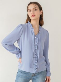 Editor's NotesThis product is a feminine blouse with frill decorations at V-neck and front placket. It features a design that is styled by tying a string attached to the neckline and has a voluminous feel by adding shirring to the shoulder to create a feminine yet cute mood. In addition, buttons are dyed in the same color as the fabric color to give a sense of unity.- Frill decorations at V-neck and front placket- A design that is styled by tying a string attached to the neckline- A voluminous feel by adding shirring to the shoulder - Buttons dyed in the same color as the fabric colorMeasurements(in.) Size: One Size(XS-M) - TotalLength: 24.01in.- Shoulder: 14.37in.- Chest: 18.89in.- Hem: 18.89in.- Sleeve Length: 23.62in. *Model info:(Alina) Height 5' 64, Feminine Tie Neck Blouse For Office, Feminine Tie Neck Tops For Office, Spring Office Wear Blouse With Ruffles, Spring Office Wear Ruffled Blouse, Spring Office Wear Tops With Ruffles, Tie Neck Ruffled Blouse For Workwear, Ruffled Tie Neck Blouse For Work, Tie Neck Ruffle Blouse For Daywear, Office Blouse With Ruffles And Tie Neck