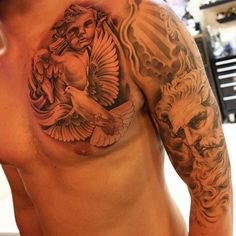 a man with a tattoo on his chest