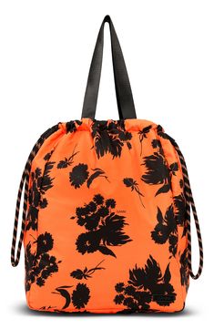 A tropical print adds contemporary vibes to this drawstring bag made from a recycled fabric. Style Name:Ganni Recycled Fabric Drawstring Bag. Style Number: 6185714. Available in stores. Bag Style, Recycled Fabric, Tropical Print, Sewing Tutorials, Laundry Bag