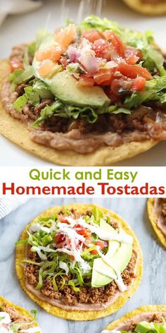 an image of homemade tostadas being made in the oven and then topped with lettuce