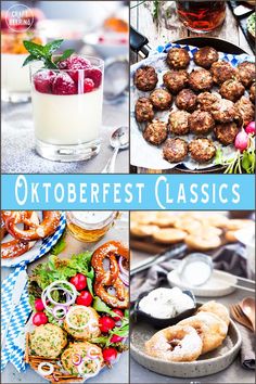 an image of oktoberfest classics collage with food and drinks in the background