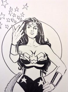 a drawing of a woman with stars on her chest