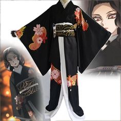 Muzan Cosplay, Slayer Dress, Uniform Clothes, Kimono Belt, Kibutsuji Muzan, Cute Kimonos, Women Kimono, Black Cloak, White Kimono