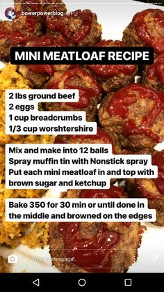 the recipe for mini meatloaf burgers is shown in this screenshote