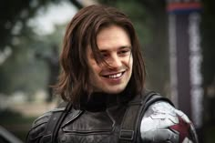 Sebastian Stan winter soldier bucky barnes smiling. Oh dear Gandhi, be still my beating heart Marvel Bucky, James Buchanan "bucky" Barnes, Captain America And Bucky, End Of The Line