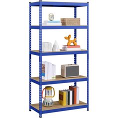 PRICES MAY VARY. 😀 Specifications: Color: Blue; Material: Steel & MDF; Overall size: L 35.5 x W 17.5 x H 72''; Max. Bearing (each layer): 705.5 lb; Gross Weight (product in the box): 51 lb 😀 Sturdy Frames & MDF Boards: A strong iron frame blends certified MDF boards, ensuring the stability and durability of this 5-tier storage rack. Each tier is capable of holding up to 320 kg/ 706 lb (evenly distributed and on a level surface). 😀 Ample Storage: This storage rack creates an additional ample s Shed Storage Shelves, Storage Shelves Garage, Free Standing Kitchen Units, Shed Shelving, Shelves Garage, Garage Shelving Units, Blue Shelves, Kitchen Shelves Organization, Metal Storage Shelves