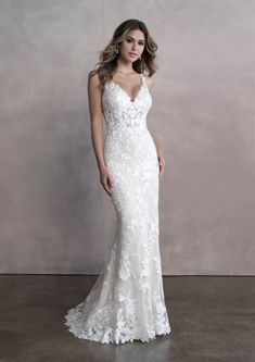 Allure Bridals 9808 Wedding Dress Sheath Lace Wedding Dress, Allure Bridal Wedding Dress, Wedding Dresses Kleinfeld, Allure Wedding Dresses, Sheath Wedding Dress Lace, Sheath Wedding Gown, Detachable Train, Kleinfeld Bridal, Essense Of Australia