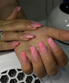 Pink Nails Ideas Medium, Acrylic Nails Pretty Pink, Pink Nails Coffin Design, Ombre Nails Holiday, Pink Ombre Nails French Tips, Nail Ideas Gel Pink, Summer Nails Pink Ombre, Natural Pink Acrylic Nails Design, Neutral Pink Nails With Design