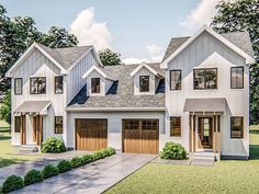 this is an artist's rendering of a two - story house with three car garages