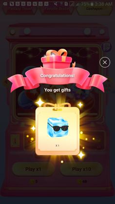 the game screen shows an image of a gift box with sunglasses on it