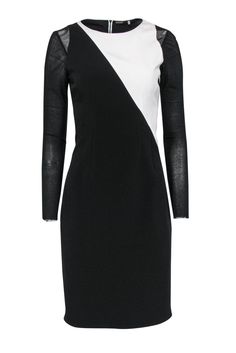 Current Boutique-Elie Tahari - Black & White Bodycon Dress Sz 4 White Bodycon, White Bodycon Dress, Chic Shop, Elie Tahari, Bodycon Fashion, The Club, Sheer Sleeves, Scoop Neckline, Statement Earrings