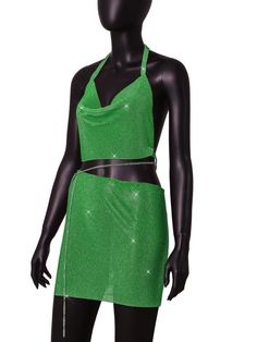 Rhinestone two piece set. Includes top and skirt. Bust: 31-52” Waist:27-39” Embellished Sets For Night Out In Spring, Green Skirt Set For Spring Party, Green Skirt Set For Summer Party, Green Embellished Party Skirt, Two-piece Mini Skirt Set For Night Out, Green Two-piece Party Set, Party Two-piece Set With Mini Skirt, Fitted Rhinestone Mini Skirt For Summer, Fitted Rhinestone Skirt For Summer